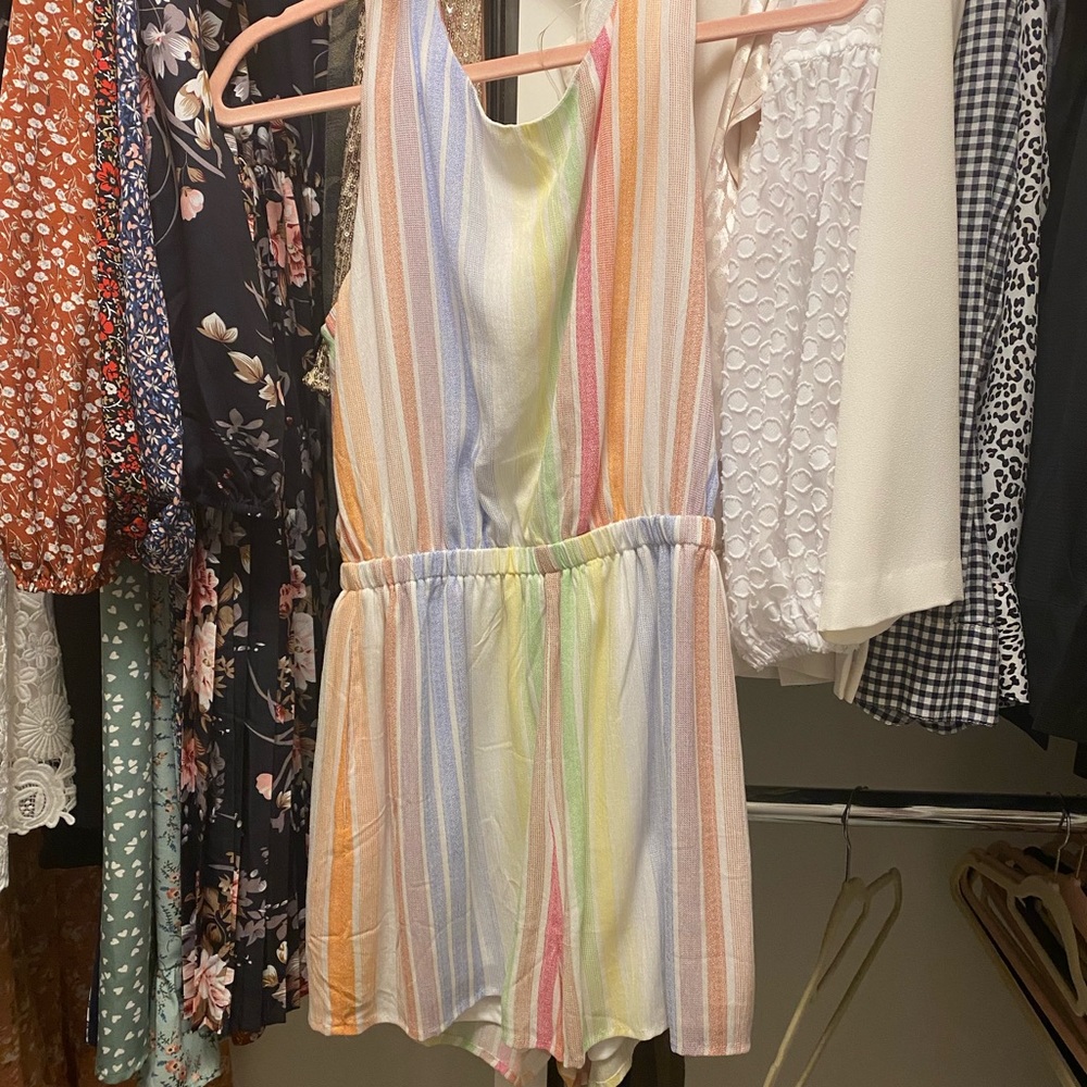 Rainbow romper.